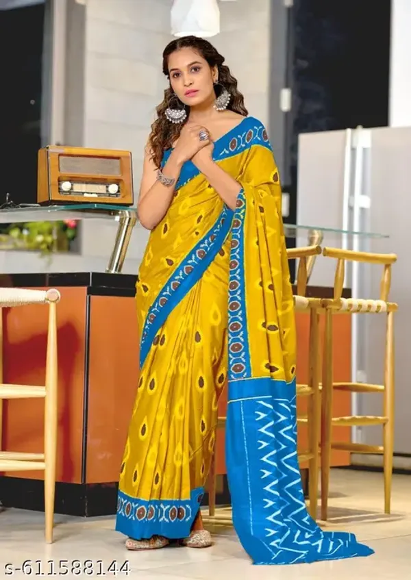 Multicolor_Hand_Block_Printed_Pure_Cotton_Mulmul_Saree_For_Women_&_Girls