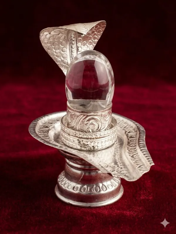 German_Silver_Shivling_With_Sphatik_Lingam