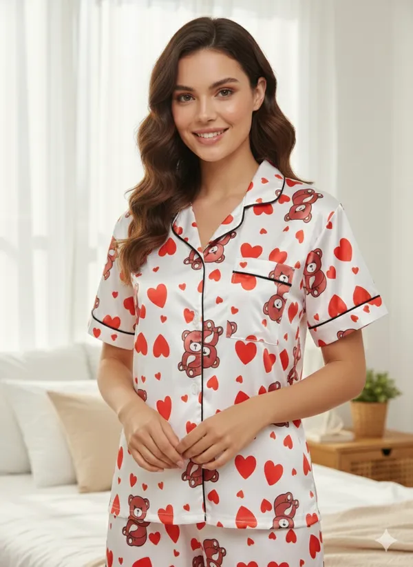 Women's_Super_Soft_Silk_Pajama_Set,_Short_Sleeve_Button-Down_Sleepwear_with_Hearts_and_Bears_Print,_2_Piece_Summer_Nightwear,_Breathable_Casual_Shorts_Set