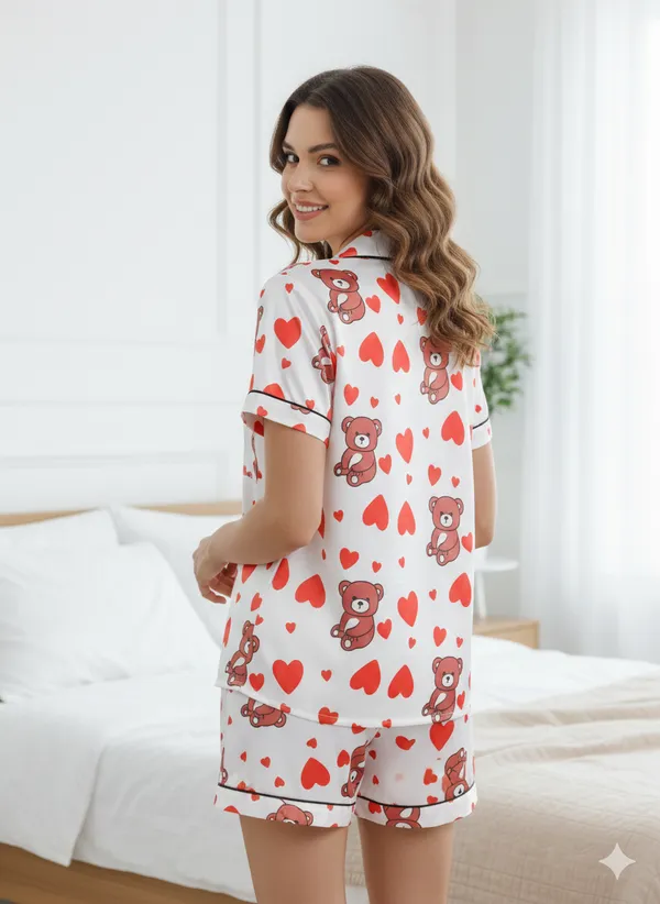 Women's_Super_Soft_Silk_Pajama_Set,_Short_Sleeve_Button-Down_Sleepwear_with_Hearts_and_Bears_Print,_2_Piece_Summer_Nightwear,_Breathable_Casual_Shorts_Set
