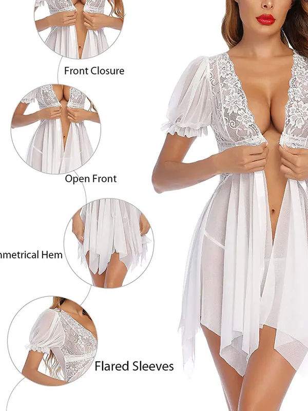 Sexy_Lingerie_Women_Lace_Babydolls_Chemise_Set_Sheer_Floral_Lace_Split_Hem_Nightgown_Mesh_Panties_Babydoll