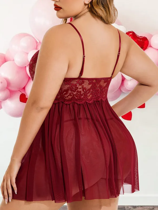 Lingerie_Lace_Babydoll_Womens_Strap_Chemise_Nightgown_V_Neck_Nighty_Mesh_Sleepwear_Side_Slit_Nightdress