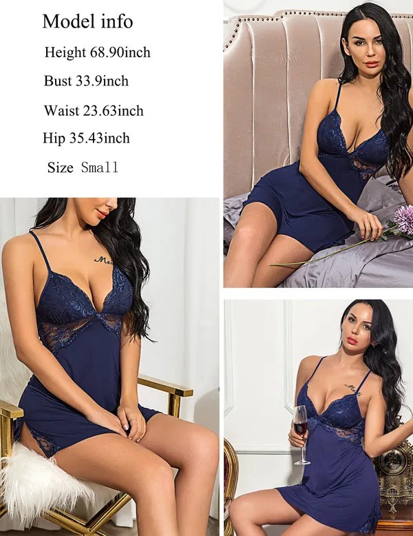 Women_Lingerie_Lace_Nightgown_Chemise_Spaghetti_Strap_Babydoll_Modal_Sleepwear_V-Neck_Full_Slip_Side_Slit_Nightwear
