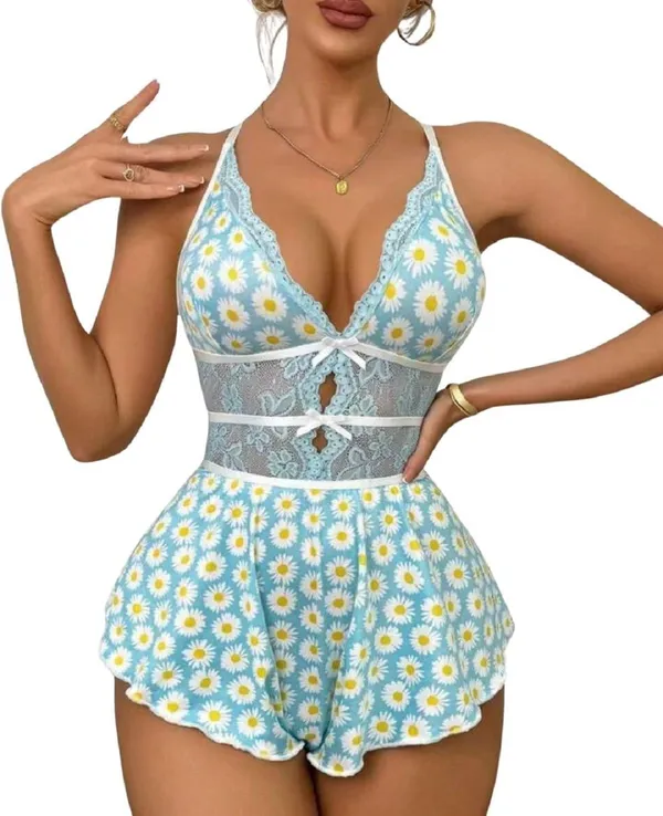 Sexy_Bows_Floral_Lace_Mesh_Babydoll_Lingerie_Romper