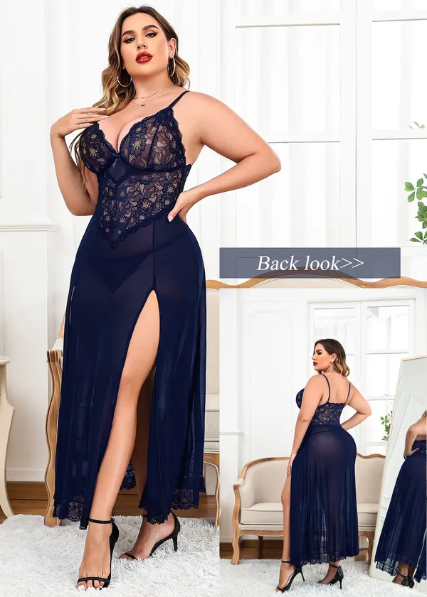 Tryforus_Plus_Size_Lingerie_for_Women_Sexy_Lace_Babydoll_Long_Lingerie_Dress_Side_Split_Nightgown