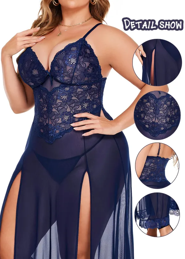 Tryforus_Plus_Size_Lingerie_for_Women_Sexy_Lace_Babydoll_Long_Lingerie_Dress_Side_Split_Nightgown