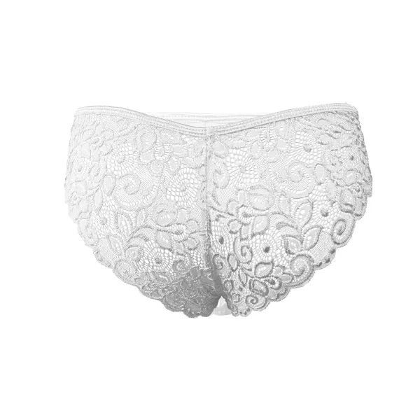 White_Microfiber_+_Lace_Fabric_Bikini_Lingerie_For_Men