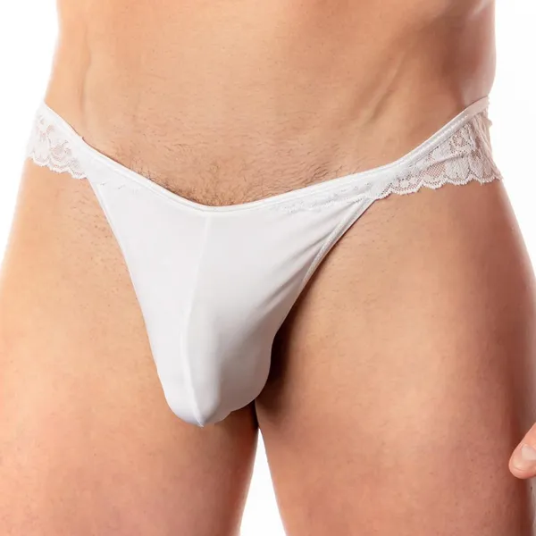 White_Microfiber_+_Lace_Fabric_Bikini_Lingerie_For_Men
