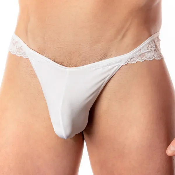White_Microfiber_+_Lace_Fabric_Bikini_Lingerie_For_Men