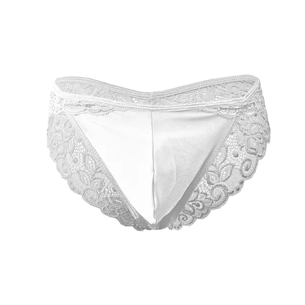 White_Microfiber_+_Lace_Fabric_Bikini_Lingerie_For_Men