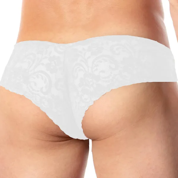 White_Microfiber_+_Lace_Fabric_Bikini_Lingerie_For_Men