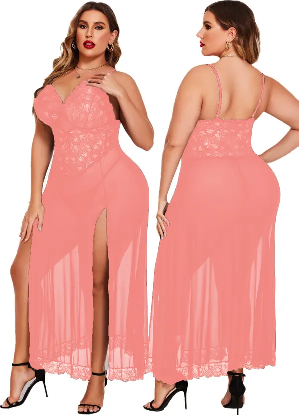Tryforus_Plus_Size_Lingerie_for_Women_Sexy_Lace_Babydoll_Long_Lingerie_Dress_Side_Split_Nightgown