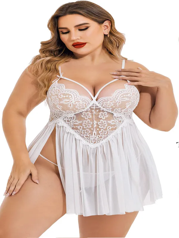 Lingerie_Lace_Babydoll_Womens_Strap_Chemise_Nightgown_V_Neck_Nighty_Mesh_Sleepwear_Side_Slit_Nightdress