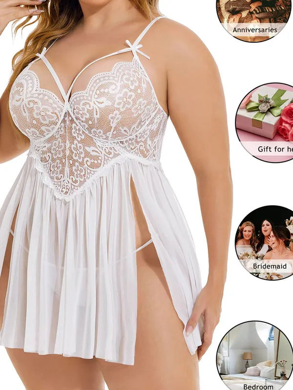 Lingerie_Lace_Babydoll_Womens_Strap_Chemise_Nightgown_V_Neck_Nighty_Mesh_Sleepwear_Side_Slit_Nightdress