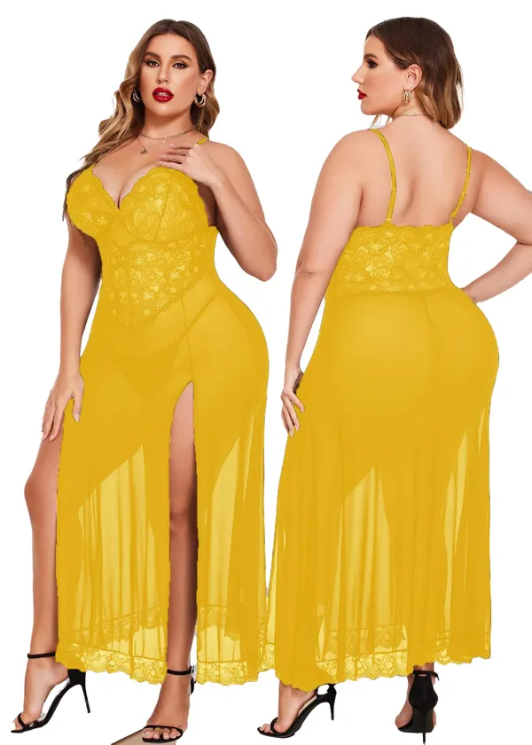 Tryforus_Plus_Size_Lingerie_for_Women_Sexy_Lace_Babydoll_Long_Lingerie_Dress_Side_Split_Nightgown