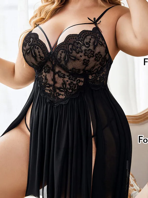 Lingerie_Lace_Babydoll_Womens_Strap_Chemise_Nightgown_V_Neck_Nighty_Mesh_Sleepwear_Side_Slit_Nightdress