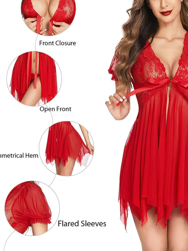 Sexy_Lingerie_Women_Lace_Babydolls_Chemise_Set_Sheer_Floral_Lace_Split_Hem_Nightgown_Mesh_Panties_Babydoll