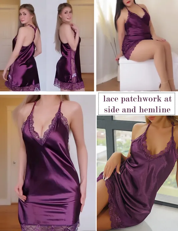 Women's_Med_Lingerie_Satin_Lace_Chemise_Nightgown_Full_Slips_Sleepwear