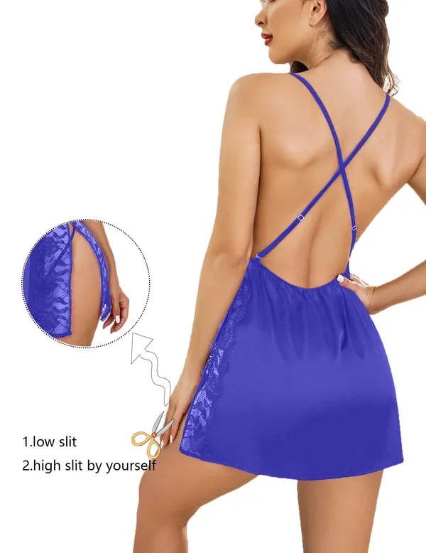 Women_Lingerie_Front_Closure_Babydoll_Lace_Chemise_V_Neck_Ruffle_Nightgown_Sexy_Sleepwear