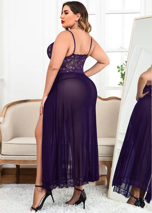 Tryforus_Plus_Size_Lingerie_for_Women_Sexy_Lace_Babydoll_Long_Lingerie_Dress_Side_Split_Nightgown