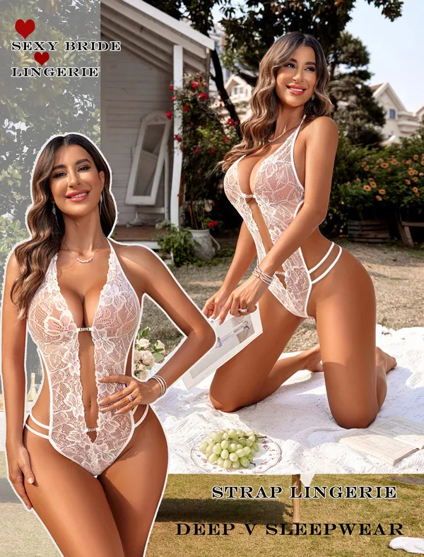 Women_1_Piece_Lingerie_Sexy_Lace_Bodysuit_Deep_V_Teddy_Babydolls�