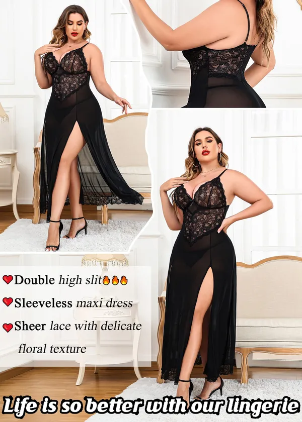 Tryforus_Plus_Size_Lingerie_for_Women_Sexy_Lace_Babydoll_Long_Lingerie_Dress_Side_Split_Nightgown