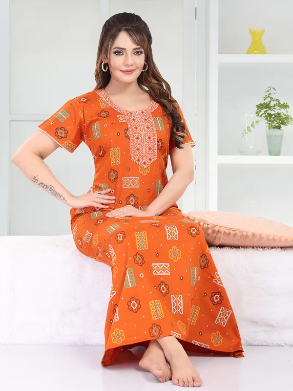 Orange_Premium_Cotton_Nighty_For_Women