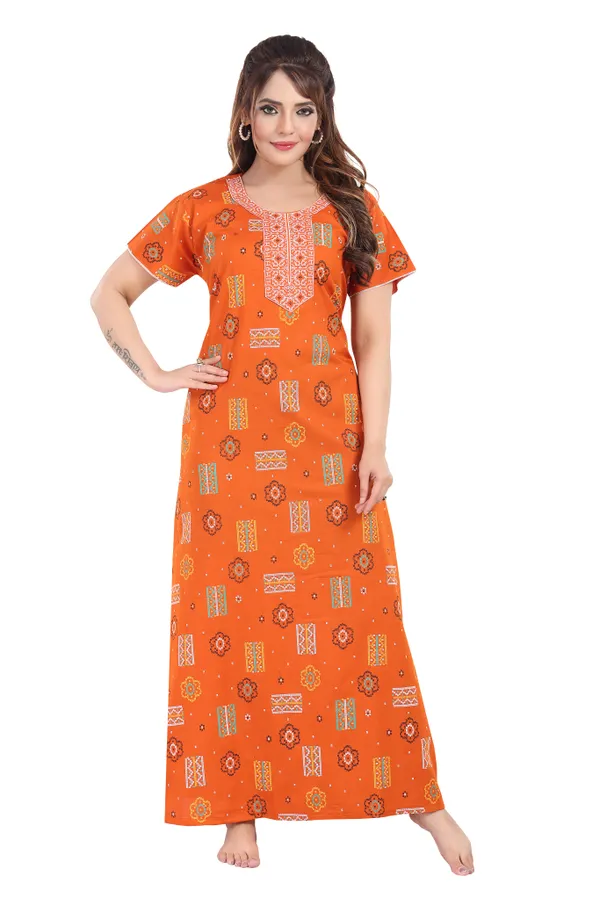 Orange_Premium_Cotton_Nighty_For_Women