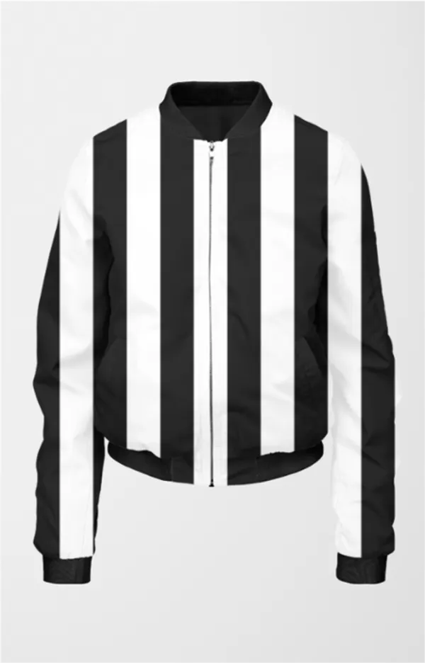 Black_&_White_Vertical_Strips_Premium_Fabric_Womens_Premium_Bomber_Jacket