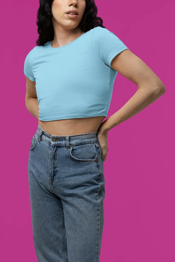 Blue_Pure_Cotton_Womens_Plain_Crop_Top