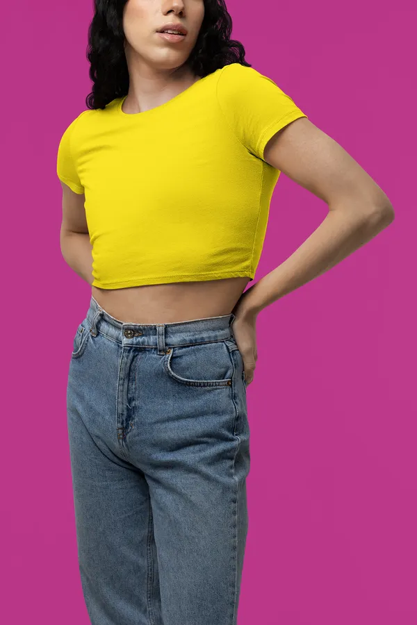 Yellow_Pure_Cotton_Womens_Plain_Crop_Top