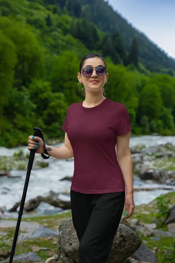 Maroon_Pure_Cotton_Premium_Classic_Fit_Womens_T-Shirt