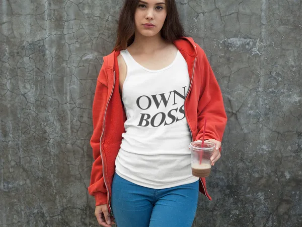 White_Pure_Cotton_Womens_Own_Boss_Printed_Tank_Top