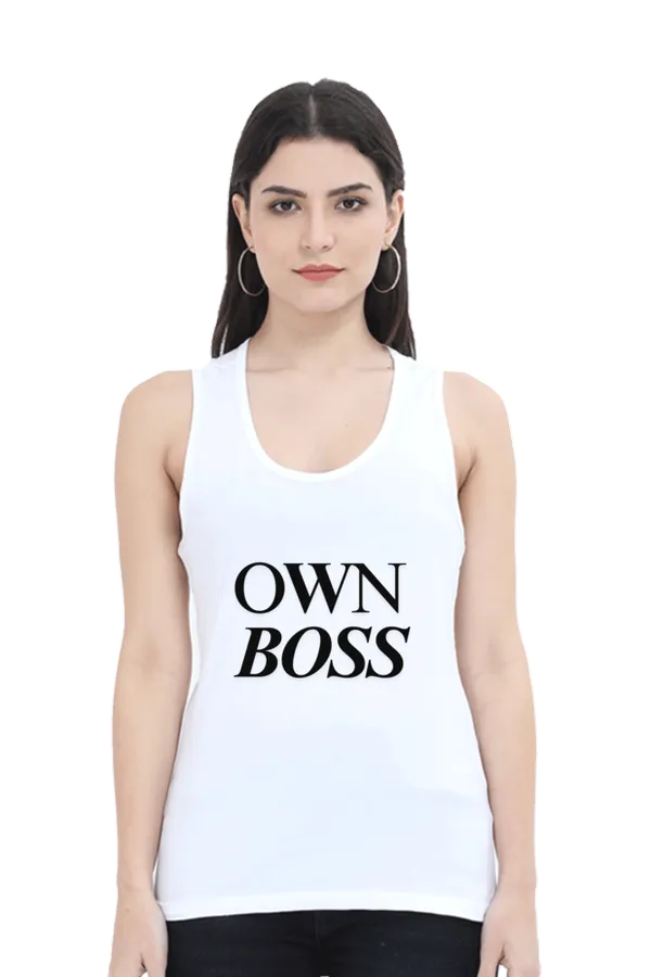 White_Pure_Cotton_Womens_Own_Boss_Printed_Tank_Top