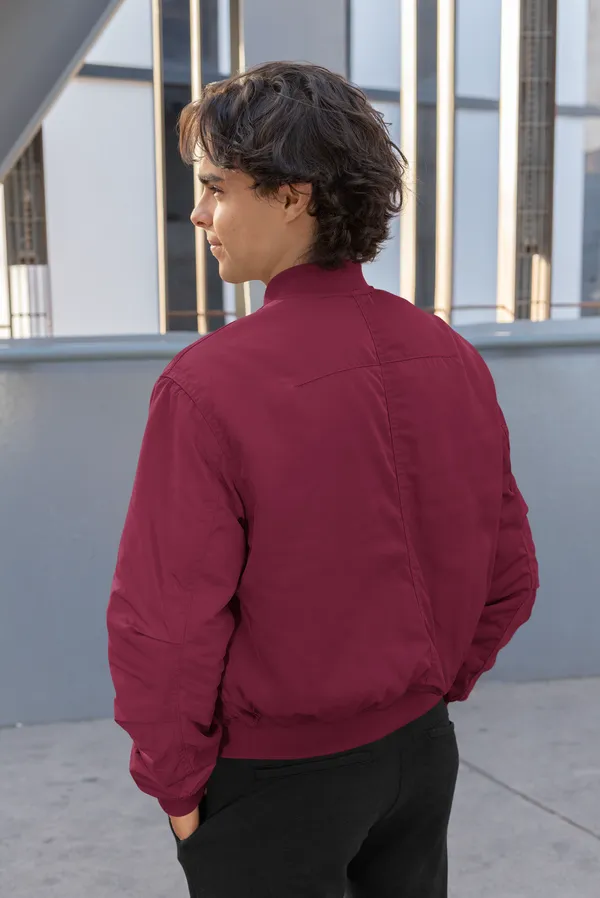 Maroon_Soft,_Breathable_Fabric_Mens_Classic_Plain_Bomber_Jacket