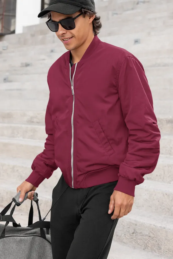 Maroon_Soft,_Breathable_Fabric_Mens_Classic_Plain_Bomber_Jacket