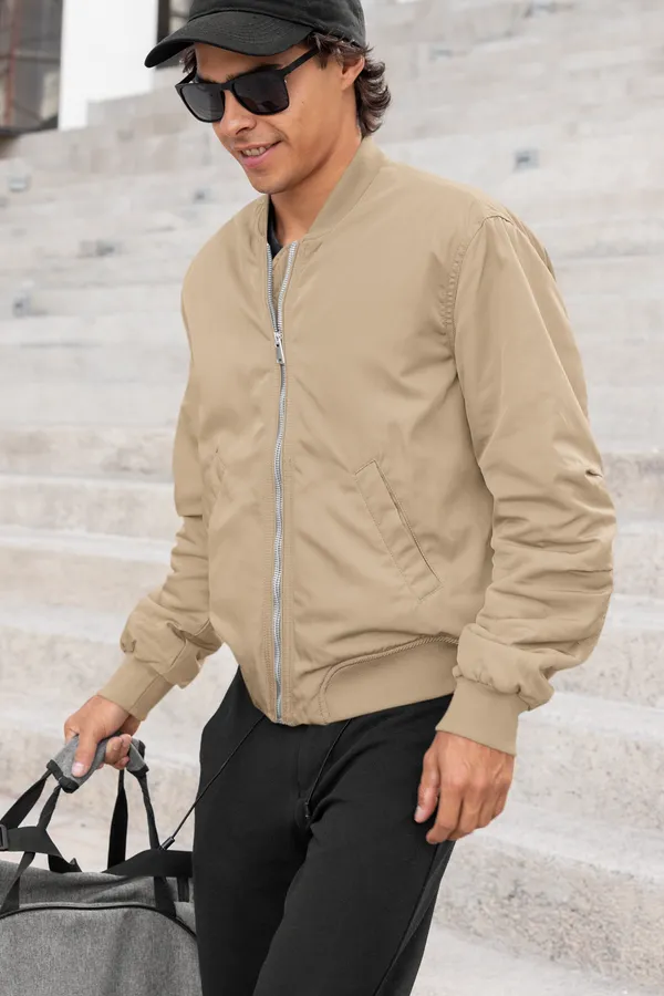 Light_Brown_Soft,_Breathable_Fabric_Mens_Classic_Plain_Bomber_Jacket