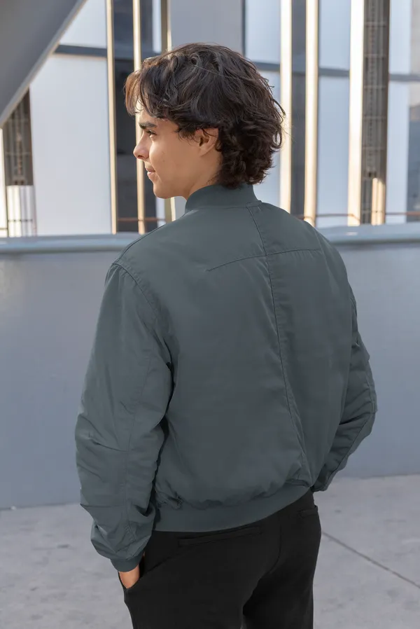 Grey_Soft,_Breathable_Fabric_Mens_Classic_Plain_Bomber_Jacket