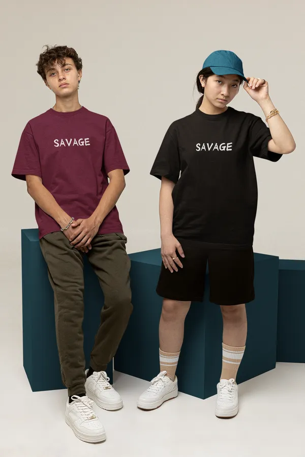 Maroon_Pure_Cotton_Savage_Unisex_Premium_Oversized_T-Shirts