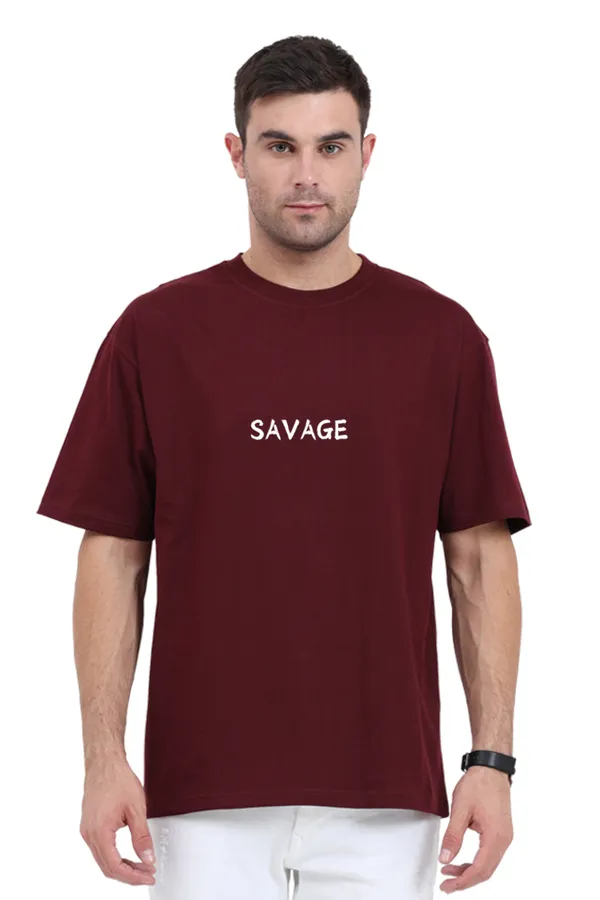 Maroon_Pure_Cotton_Savage_Unisex_Premium_Oversized_T-Shirts