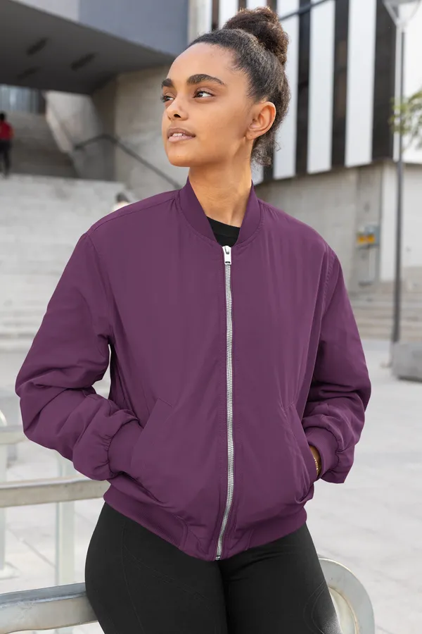 Wine_Ultra-Soft_Fabric_Womens_Plain_Bomber_Jacket