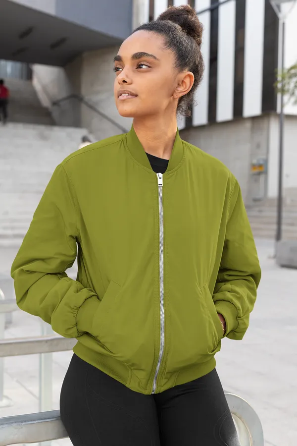 Olive_Green_Ultra-Soft_Fabric_Womens_Plain_Bomber_Jacket