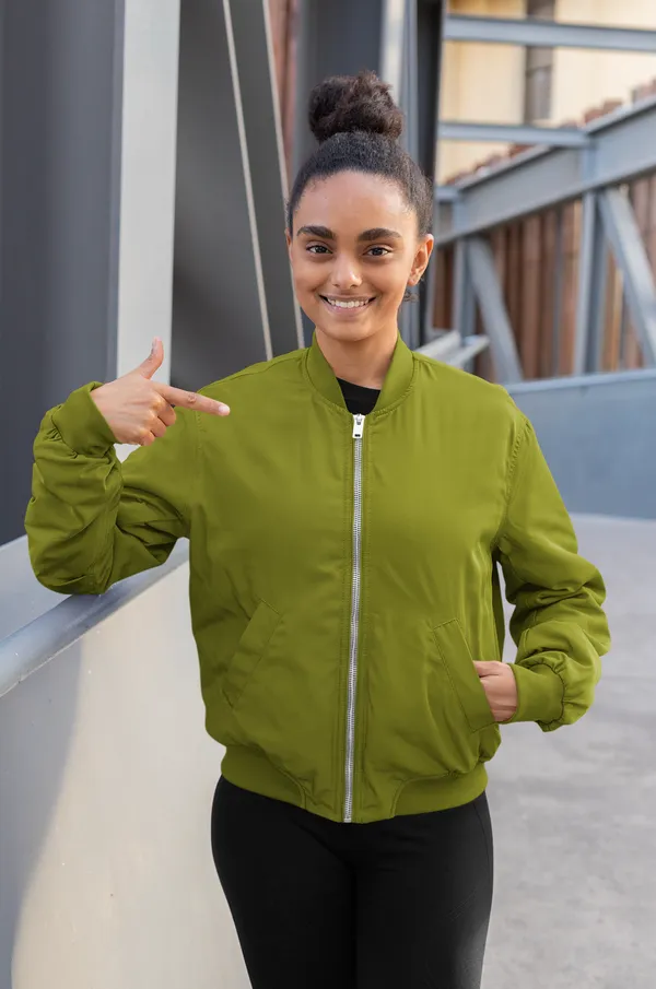 Olive_Green_Ultra-Soft_Fabric_Womens_Plain_Bomber_Jacket