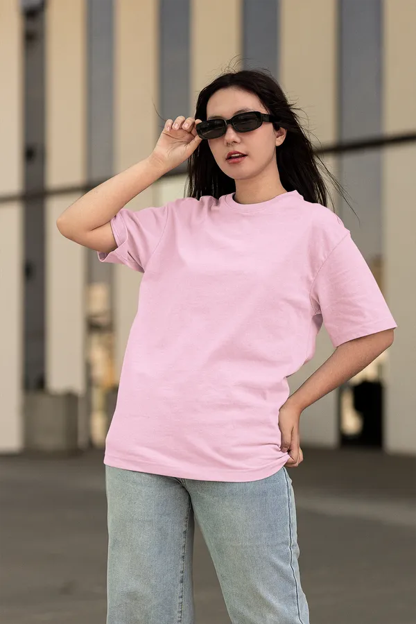 Light_Baby_Pink_Cotton_Blend_Womens_Signature_Designer_Tee