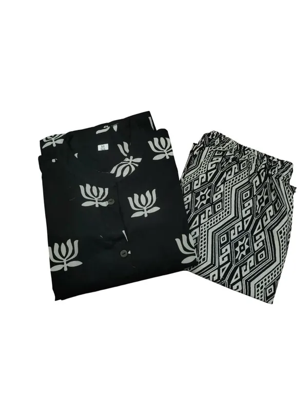 Black_and_White_Floral_Cotton_Kurta_Palazzo_Co-Ord_Set_A-Line_Kurta_With_3/4Th_Sleeves_&_Matching_Pants_Summer_Ethnic Wear For Women