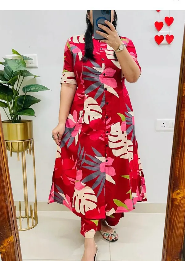 A-Line_Printed_Red_Cotton_Co-cord_Set
