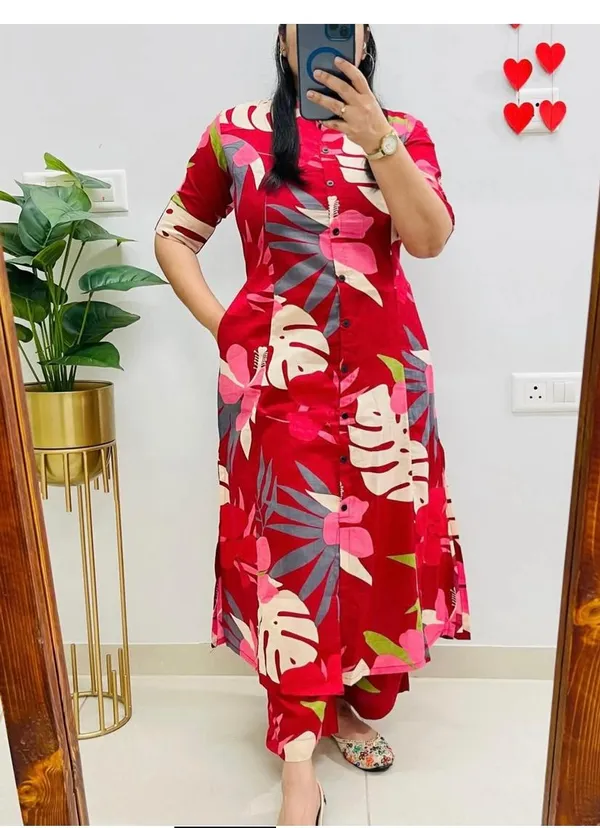 A-Line_Printed_Red_Cotton_Co-cord_Set
