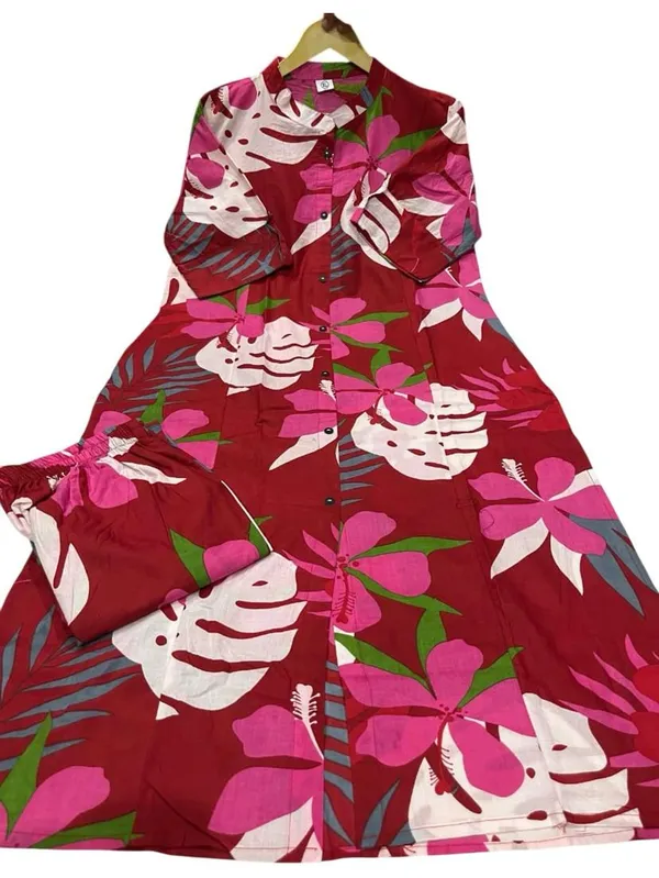 A-Line_Printed_Red_Cotton_Co-cord_Set