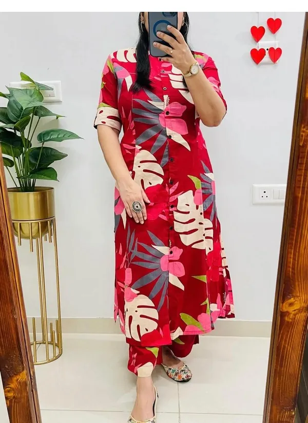 A-Line_Printed_Red_Cotton_Co-cord_Set