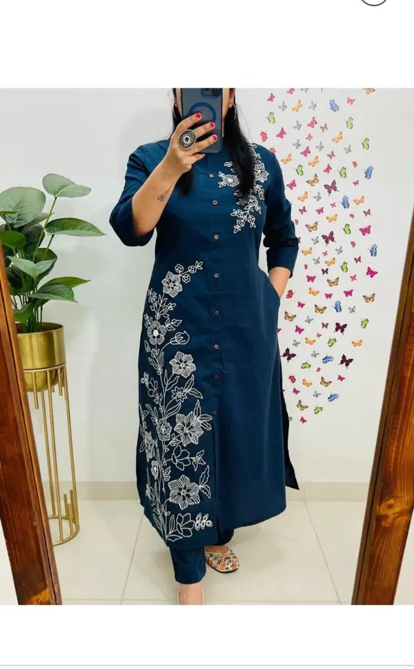 A-line_Embroidary_Work_Blue_Cotton_slub_co-ord_set